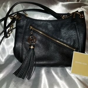 Mk black leather tassel charm crossbody  👜